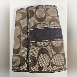 Coach Signature Brown and Tan Trifold Wallet